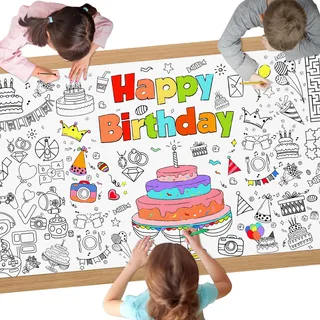 AYESY Geburtstag Mal Tischdecke, 183 x 76 cm, Riesige DIY Papier Ausmal Tischdecke, Bastelposter, Geschenke, Aktivitäten Banner, Kunst Klassenraum Dekoration