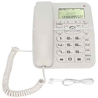 Schnurgebundenes Telefon mit LCD-Display, Anrufer-ID – Freisprecheinrichtung – 4 Schnellwahl-Hotkeys – FSK/DTMF-kompatibel – Wecker – Multifunktionales Festnetztelefon(Weiss)