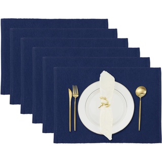 Navy Blau Tischsets für Küche Speisetisch 6er-Set Elegante Baumwolle Abwaschbar Platzdeckchen 49 X 33 cm