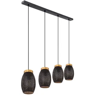 Hängeleuchte Pendellampe Esstischleuchte, Orientalische Hängelampe, 4-flammig, Dekorstanzungen, Metall, schwarz gold, 4x E27, LxBxH 90x15x120 cm
