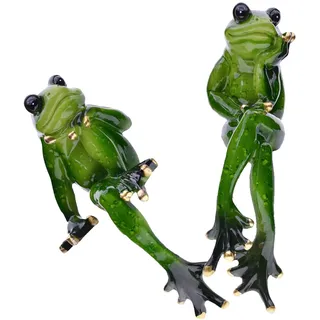 Garneck Frosch Deko Garten Figuren 2er Set – Sitzende Frosch Skulpturen Aus Harz Für Teich- Und Gartenverzierung - Perfekte Kantenhocker Figuren Zur Verschönerung Von Blumentöpfen Und