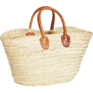 Marrakesch Orient & Mediterran Interior Ibiza Korbtasche Tasche Cestino groß aus Palmblatt & Leder Natur 55 cm | 55 cm