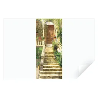Wallarena Türtapete Selbstklebend Gasse Treppe 3D Effekt Türposter Tapete Tür 91x211 cm, Glatt, Gasse, 3D-Optik, Türtapete Selbstklebend beige