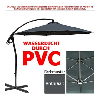 habeig Ampelschirm Sonnenschirm WASSERDICHT Ampelschirm 3m PVC Schirm 300cm wasserfest, 100% Wasserdicht grau