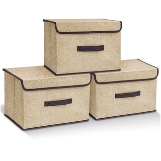 CALIYO Aufbewahrungsbox Faltbare Aufbewahrungsbox mit Deckel, Stoff, Waschbare, Kisten (3 St), Aufbewahrung mit Deckel, 3-Tlg beige|weiß