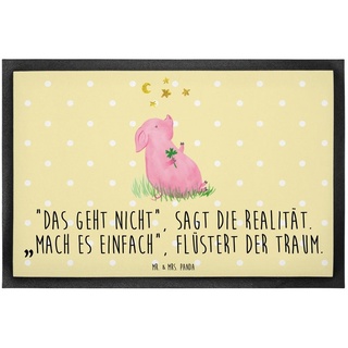 Fußmatte 60 x 90 cm Schwein Glück - Gelb Pastell - Geschenk, Schmutzmatte, Tie, Mr. & Mrs. Panda, Höhe: 0.3 mm, Robust & Dekorativ gelb