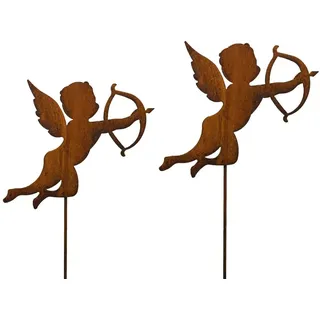 Bornhöft Gartenstecker 2er Set Engel mit Bogen Amor aus Edelrost Metall Rost Gartendekoration Weihnachten rostige Gartendekoration