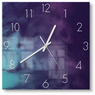 DEQORI Wanduhr 'Türkis-pinker Farbdunst' (Glas Glasuhr modern Wand Uhr Design Küchenuhr) blau|rosa 30 cm x 30 cm