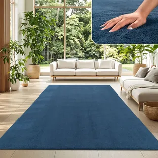TT Home Teppich Wohnzimmer Blau 120x160 cm, Waschbar & Kurzflor | Moderner Flauschiger Teppich, Pflegeleicht & Rutschfest, Ideal Für Wohnzimmer, Schlafzimmer, Kinderzimmer & Flur