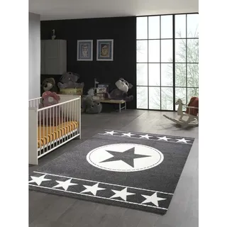 TeppichHome24 Kinderteppich Kinderteppich Sterne Grau Creme, rechteckig, Höhe: 0.9 mm grau|weiß 160 cm x 230 cm x 0.9 mm