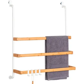ELUNO Handtuchhalter Metall/Bambus Weiß
