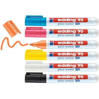 edding Glasmarker 95 6 St. Schwarz/Weiß/Gelb/Orange/Pink/Hellblau