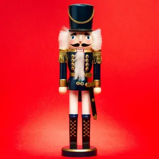 SIKORA NK-I Deko Nussknacker Figur aus Holz Verschiedene Motive 3 Größen, Größe:Höhe ca. 38 cm, Farbe/Modell:Soldat blau Weiss