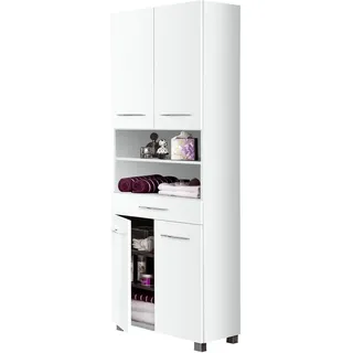 WELLTIME Portofino Hochschrank 60 x 185 x 35 cm Weiß Kunststoff/Metall/MDF/Spanplatte/Massivholz
