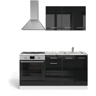 Vicco Singleküche, Schwarz Hochglanz/Weiß, 160 cm mit Herdumbauschrank ohne Geräte