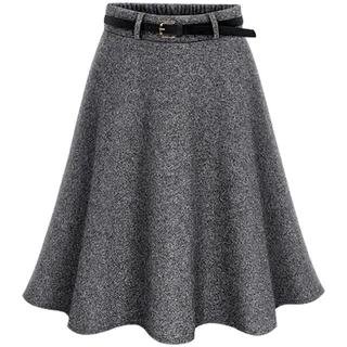 Damen Wolle Retro Faltenrock Winterrock Lange Verdichter A-Linie Rock Casual Minirock Grau Medium - M