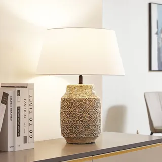 Tischlampe Aelith Lindby, alu / grau / zink, für Wohn- / Esszimmer, Textil / Stoff / Seide, Landhaus / Rustikal, Tischlampe - 40 cm - 40 cm - 49 cm