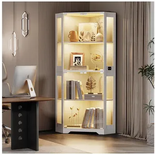 BROTTAR Glasvitrine Curio-Schrank, Eckvitrine, 4 Böden mit LED-Beleuchtung (1-St) mit menschlichem Körpersensor für Spielzeug, Bücher, weiß weiß 60 cm x 165 cm x 60 cm