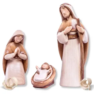 Akantus Moderne Krippenfiguren aus Holz: Heilige Familie (gebeizt) (10 cm)