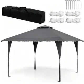 HOMASIS 4x4 m Faltpavillon, Pop up Pavillon mit Tragetasche & Doppeldach, Wasserdichter Stabil Wetterfest Gartenpavillon mit UV-Schutz, Gartenzelt höhenverstellbar, Partyzelt für Garten Party (grau)