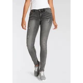 Skinny-fit-Jeans ARIZONA "mit Kontrastnähten und Pattentaschen" Gr. 40, N-Gr, grau (dark grey, used) Damen Jeans Röhrenjeans Low Waist
