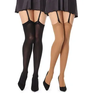 Bellivalini Halterlose Strümpfe Damen Strapsstrümpfe Mikrofaser 2 Pack 60 DEN BLVFI1007 schwarz XS-S