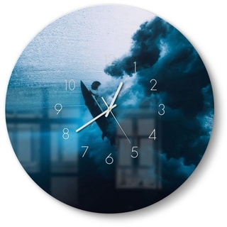 DEQORI Wanduhr 'Surfer taucht Unterwasser' (Glas Glasuhr modern Wand Uhr Design Küchenuhr) blau|schwarz 50 cm x 50 cm
