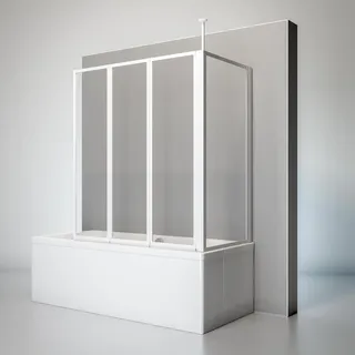 Schulte Duschabtrennung 129 x 140 cm, 3-teiliger Badewannenaufsatz mit Seitenwand, für Badewanne faltbar, ESG Sicherheitsglas Klar hell, alpinweiß, - Weiß