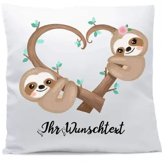 Kissen mit Namen Hochzeit Faultiere Faultier Herz 40x40 cm inkl. Füllung Kuschelkissen Liebe Jahrestag, Kissen Farbe:Vorderseite weiß/RS rot