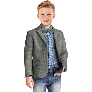 Blazer für Jungen, Retro-Fischgrätenmuster, Sport Sakko, formeller Tweed gemustert, klassische Kinderjacke für Jungen, Hochzeit, Casual Jacke, Hellgrau, 6 - 6