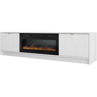 Mirjan24 Tireno TV-Lowboard 182x48x40 cm Weiß Velvet/Gold Glas/Holzwerkstoff