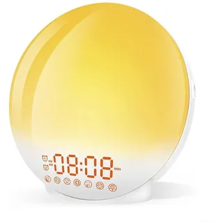 RANRAO Sonnenaufgangs-Wecker, Natur zum Aufwachen, Lichtwecker mit Sonnenaufgangs-/Sonnenuntergangs-Alarmen, FM-Radio, Nachtlichter mit bunter Lampe
