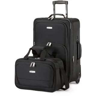 Amazon Basics 2-Teiliges Weichschalen-Koffer-Set, Erweiterbares Handgepäck (58 cm) und Tragetasche (25 cm), Leicht, 100% Polyester, Stapelbares Set, Schwarz