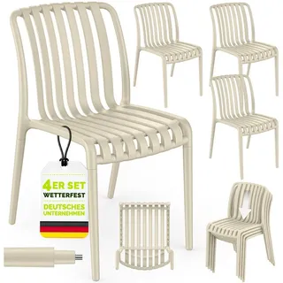 tillvex Gartenstuhl Gartenstühle Set Stapelbar Wetterfest Kunststoff mit/ohne Armlehne (Outdoor Stühle bis 120kg Terrassenstuhl Gartenmöbel Balkon Garten Terrasse, 4 St), 120kg beige