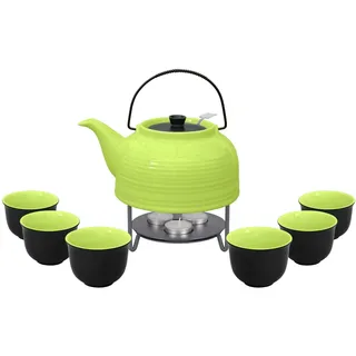 Teeset / Teeservice Nelly: Teekanne + 6 Teetassen / Teecups in grün + Stövchen