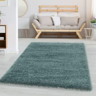 Carpettex Shaggy Teppich 100x200 cm Blau Hochflor Einfarbig Weich