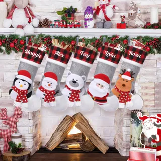 NIBESSER Weihnachtsstrumpf mit Namen Weihnachtsdeko Christmas Stockings Hängende Strümpfe Weihnachten Geschenktasche Personalisierte Xmas Socken Familie Kinder Junge Mädchen