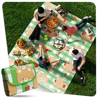YUPDFGB Picknickdecke Outdoor Extra Groß, 200 cm x 200 cm Campingdecke, wasserdichte Picknickdecke Faltbare Picknickmatte mit Griff, Outdoor Decke in Grün für Garten,Picknick,Strand,Camping