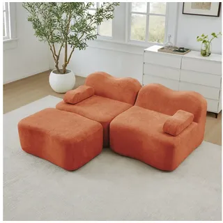 ANYSUN 4-Sitzer Modulares Ecksofa,L-förmiges Boneless Sofa 2-Sitzer,3-Sitzer Sofa, 32D Hochdichtschaum, Wellenform,tiefe Sitzfläche, bewegliches Armlehnenkissen, Keine Montage, für Wohnzimmer, Schlafzimmer oder Büro orange