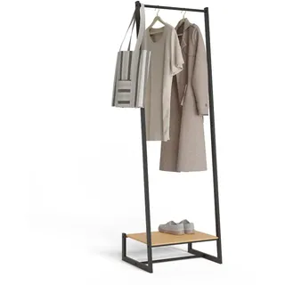 Newlux - Kleiderständer bis 24kg Hangy One 20, mit Schuhregal, Garderobenständer aus Metall mit hoher Stabilität, Einfache Montage, Kratzfester Boden | kompaktes Design | 50 x 40 x 160 cm | Schwarz