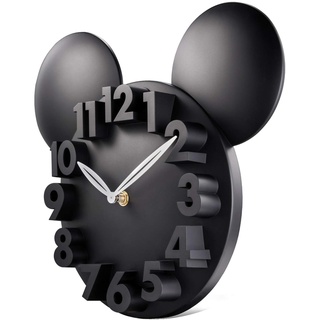 Lafocuse 3D Ziffern Mickey Maus Wanduhr für Jungen und Mädchen, Kinder Wanduhr Schwarz Deko, Uhren fürs Kinderzimmer Kindergarten Schule 32x28x5cm