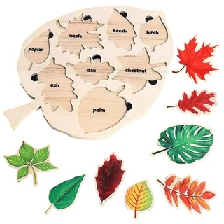 Pisamhid Montessori-Herbst-Rätsel, Puzzles für Kleinkinder, Blatt-Holzpuzzles, pädagogisches Lernblatt-Puzzle Montessori ForToy Boys Girls