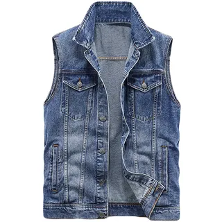 Youthful flying Herren Ärmellose Denim Weste Multi-Taschen Jeansweste Freizeit Jacke Outdoor Bikerweste Wandern Weste(Size:XL,Color:Deep Denim)