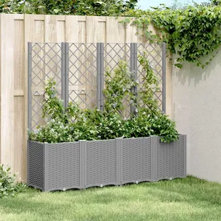 Myheimly Pflanzkübel mit Rankgitter Blumenkübel mit modularem Design Rattan-Optik, Blumentopf für Terrasse Garten, Blumenkasten Pflanzkasten Hellgrau 160x40x140 cm PP