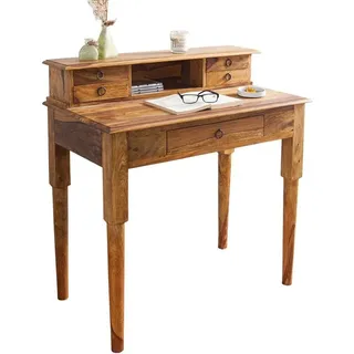 Sekretär Schreibtisch Holz 90 x 90 x 50 cm klein Sheesham Unikat Landhaus Stil - Creme