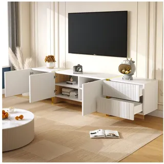 MODFU Lowboard Fernsehschrank 190x45x35 cm, skandinavisches Design (TV-Board,Fernsehtisch scandi, 1 St., mit 3 Türen und 2 Schubladen, Gold Sockel), Geräumiges TV-Board fürs Wohnzimmer