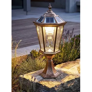 Arnusa LED Solarleuchte Sockelleuchte Außenleuchte Kupferoptik kabellos Akku Solar Laterne, Duo Color Farbeinstellung, LED fest integriert, warmweiß, kaltweiß, Duo Color Farbeinstellung helle Solarlampe braun