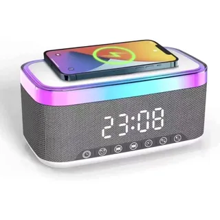 Wecker Digital mit Ladestation, Radiowecker Mit Ladefunktion, Digitaler Radiowecker, 15W Qi Wireless Charging Nachttisch 2 Wecker Radio Mit 6 Farben, USB Ladegerät Für Schlafzimmer, Büro,Weiß