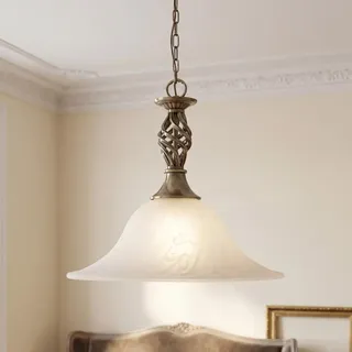 Licht-Erlebnisse Hängelampe Jugendstil Messing Antik Glas Alabaster Metall E27 höhenverstellbar Ø36 cm rund Wohnzimmer Esszimmer Küche Pendelleuchte Esstisch