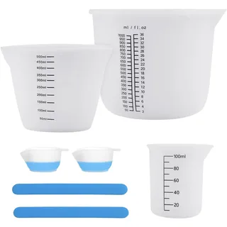 Silikon Messbecher Set für Epoxidharz, 1000ml/500ml/100ml, Messbecher aus Silikon, Epoxidharz Zubehör, Rührstäbchen, DIY, Küche Labor Handwerk, leicht zu reinigen